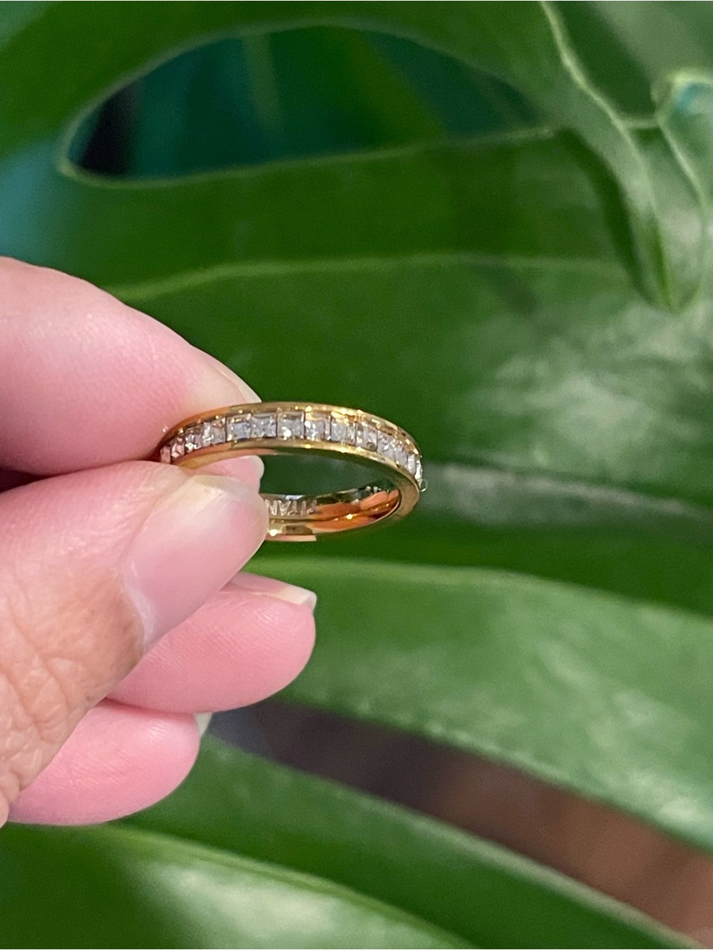 Gold Titanium Crystal Eternity Band Ring